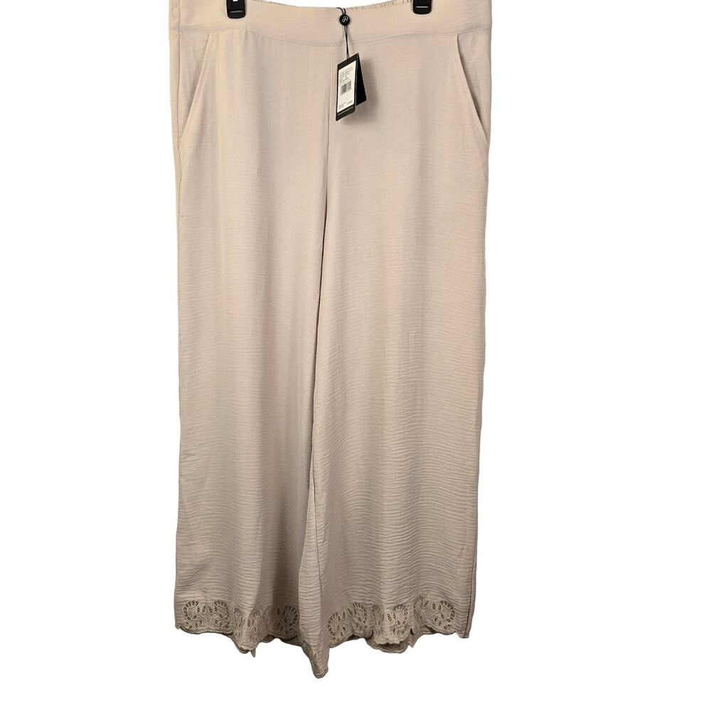 Adrianna Papell Pebble Airflow Woven High Rise Wide Leg Pants XL scalloped hem